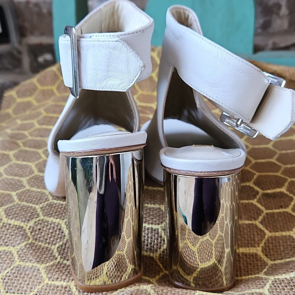Dee Keller White Chunky Mirrored Leather Heel Booties
